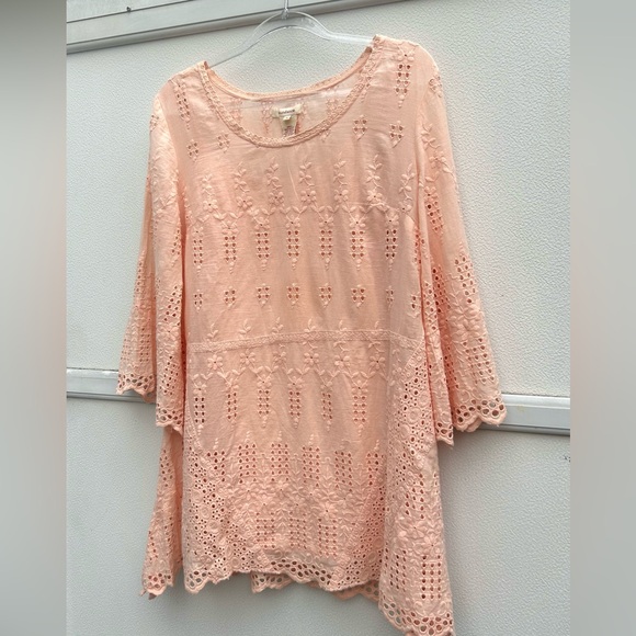 Sundance Top Small Embroidered Eyelet Tunic Pink/peach Bell Sleeves Cotton Boho - Picture 5 of 12